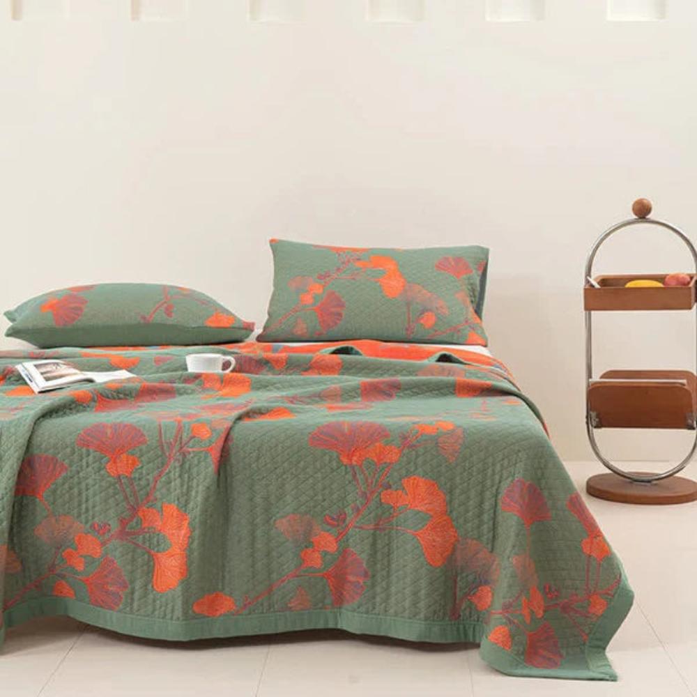 Ginkgo Orange Leaf Floral Pattern Coverlet — main product photo