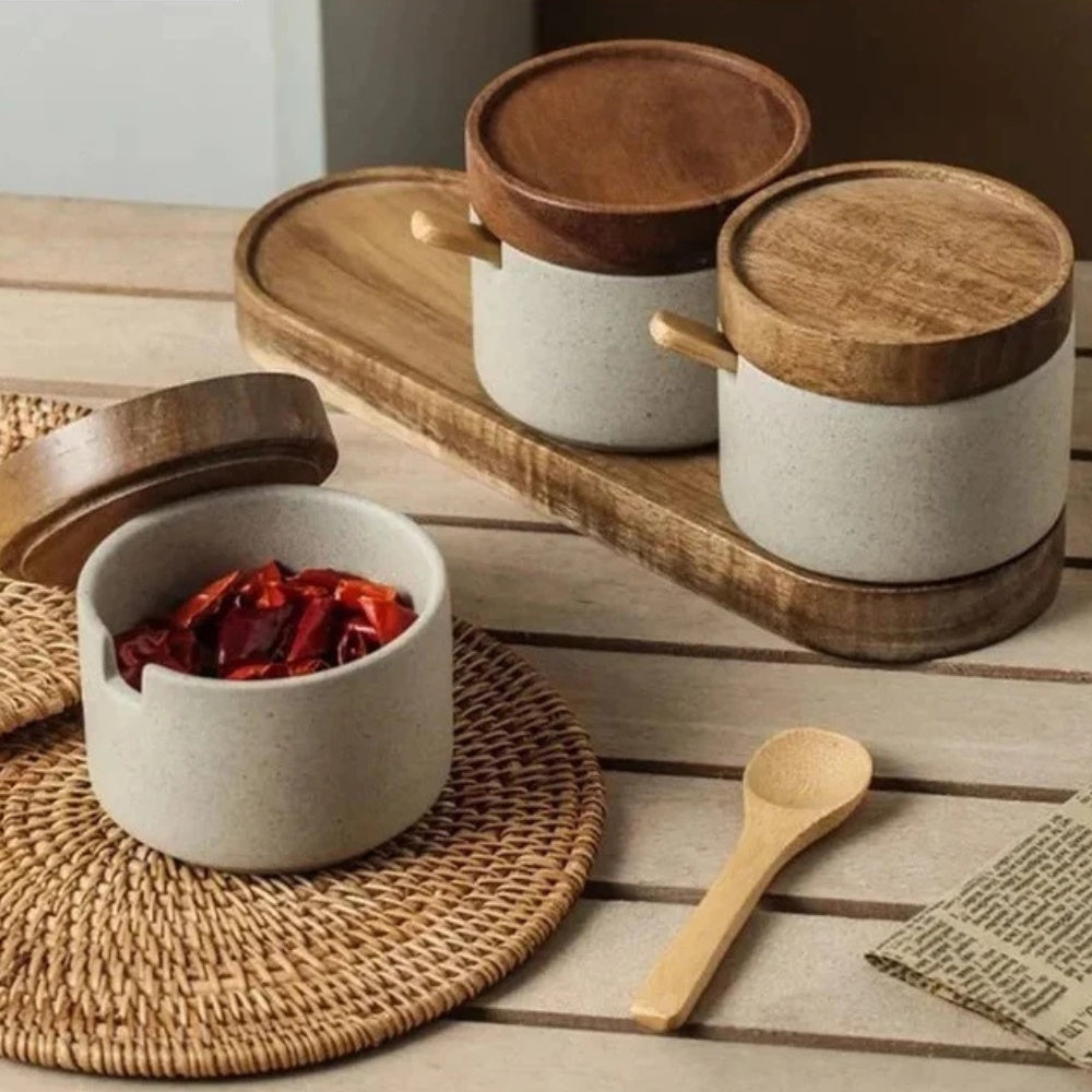 Rustic Ceramic Seasoning Jar Set — main product photo