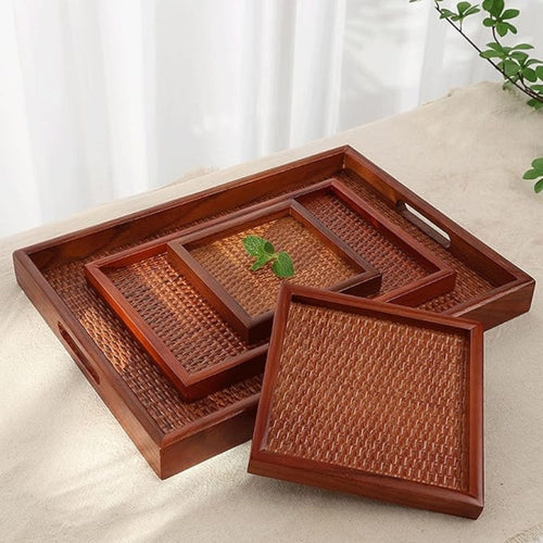 Artisanal Rattan Wooden Tea Tray — main product photo