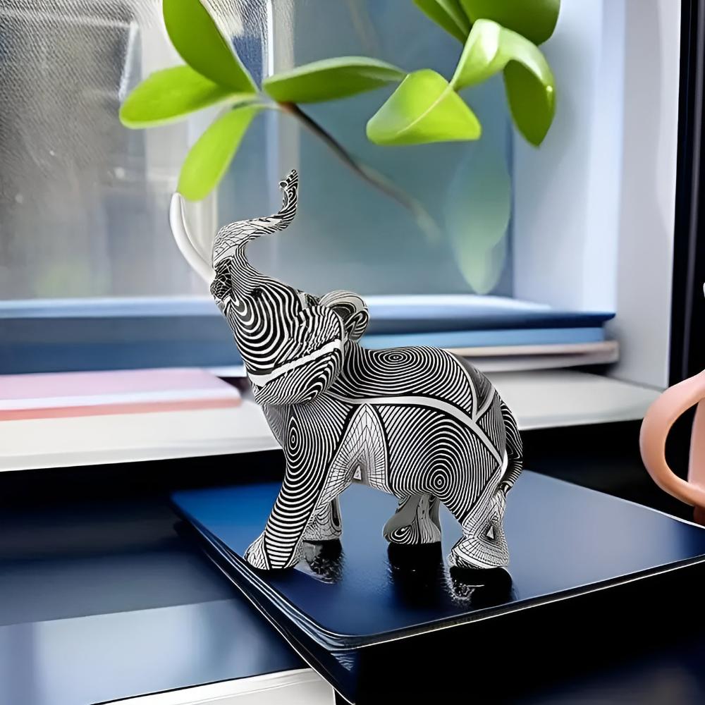 Black & White Spiral Elephant Figurine — product detail view