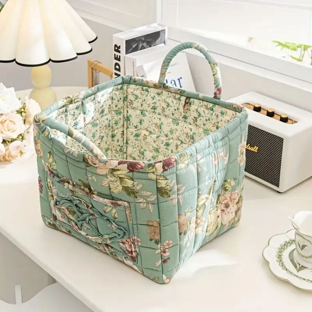 Delicate Floral Canvas Storage Basket — main product photo