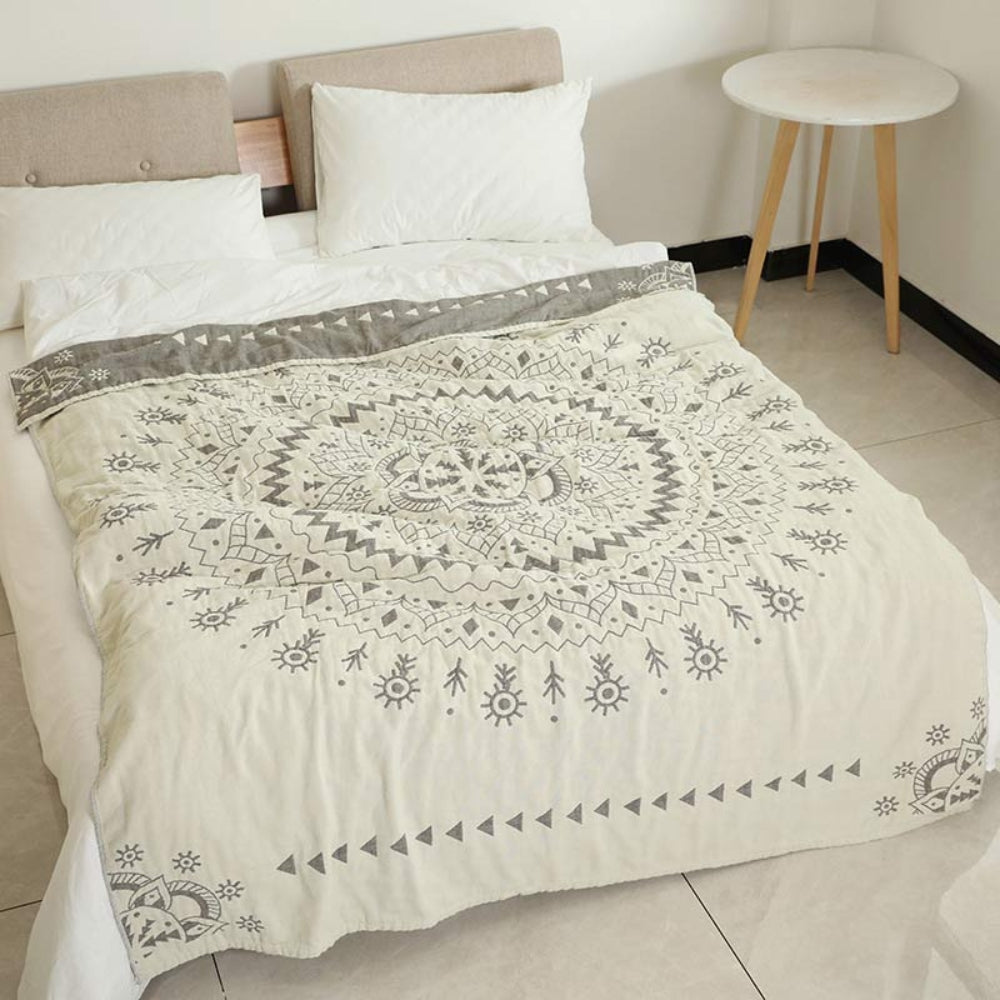Mandala Art Pattern Reversible Cotton Blanket — main product photo