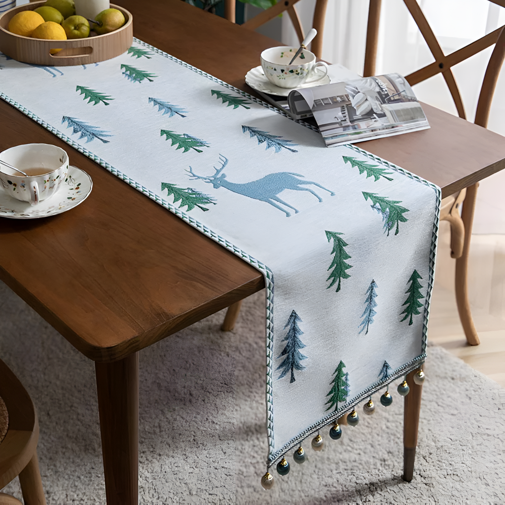 Festive Pine Tree Tassel Runner — product detail view