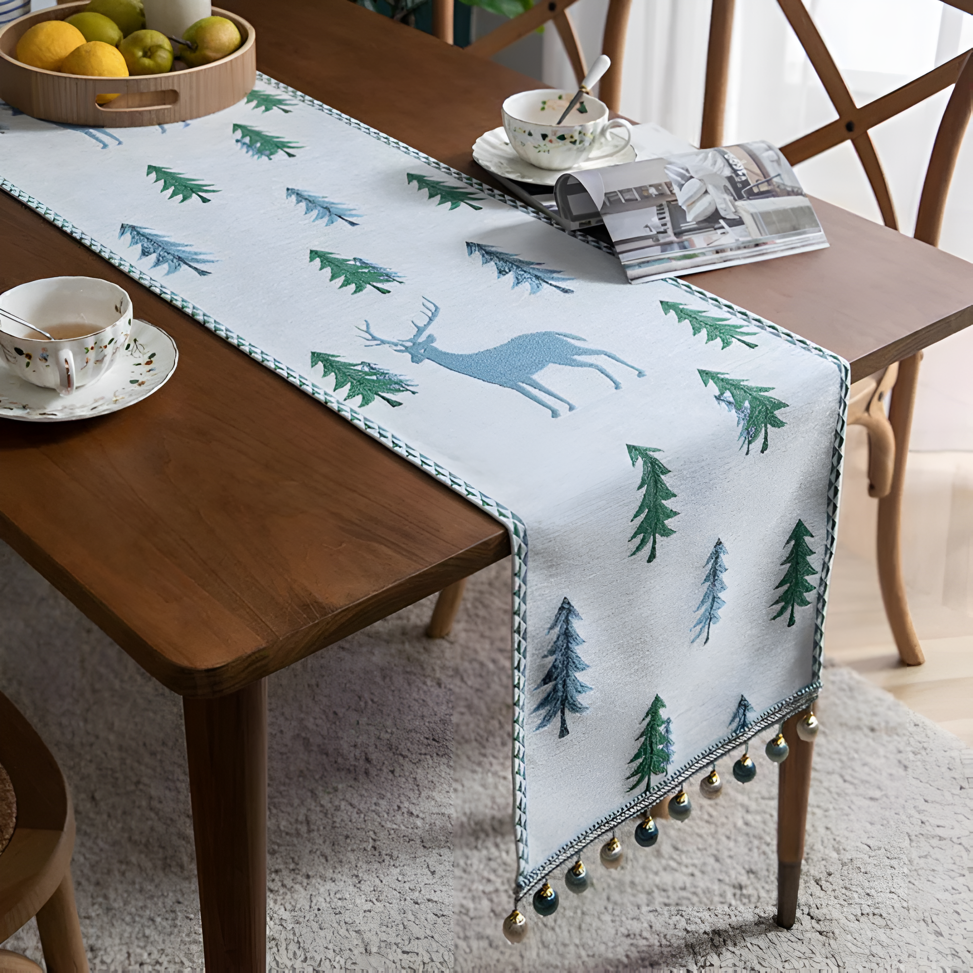 Festive Pine Tree Tassel Runner — product detail view