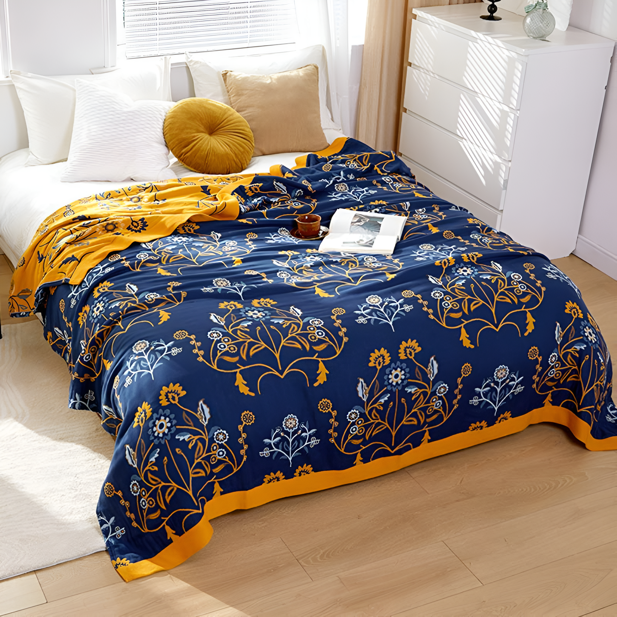 Exquisite Dianthus Flower Reversible Blanket — lifestyle shot
