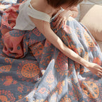 Rustic Floral Cotton Reversible Blanket — product detail view