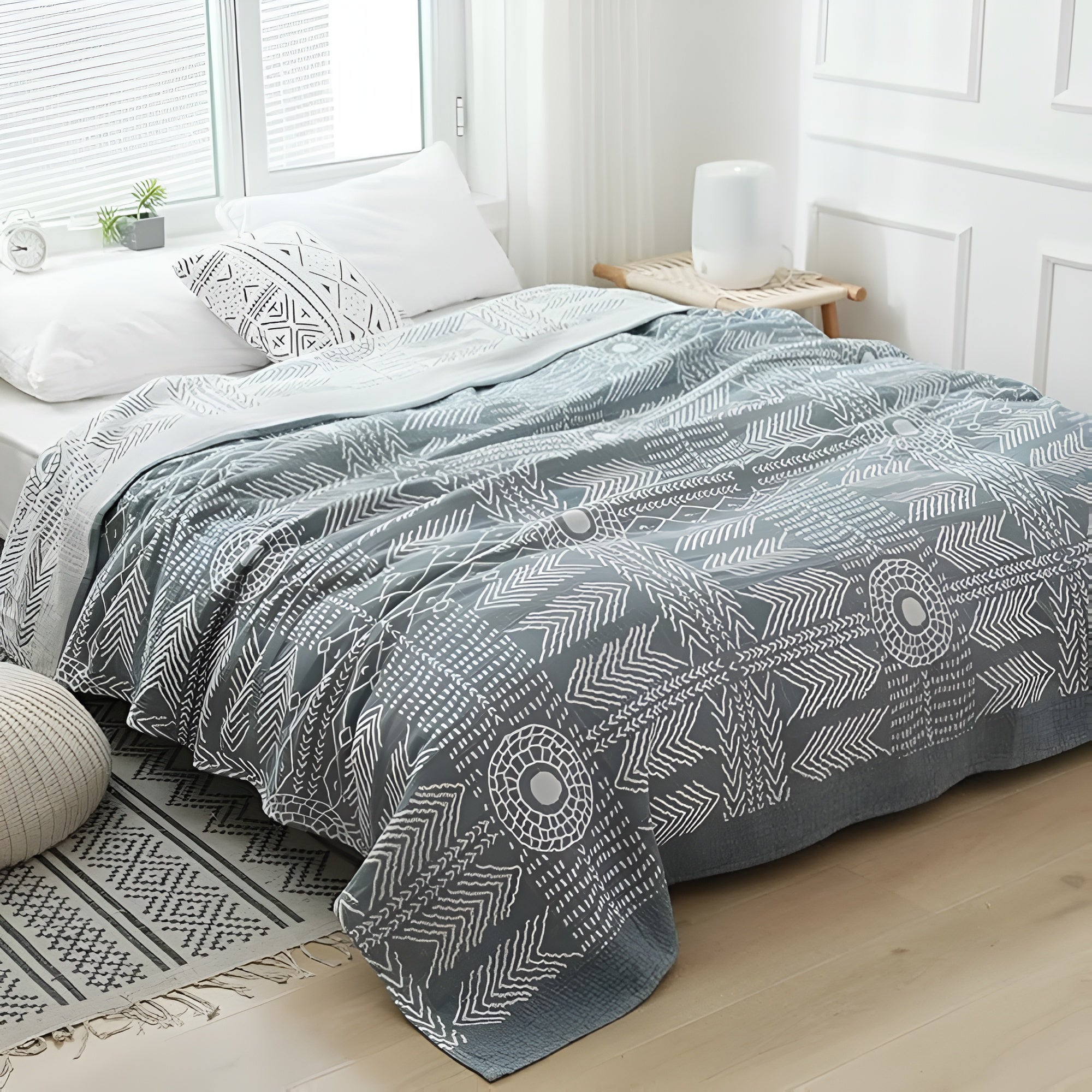 Zen Path Reversible Minimalist Coverlet — alternate angle view