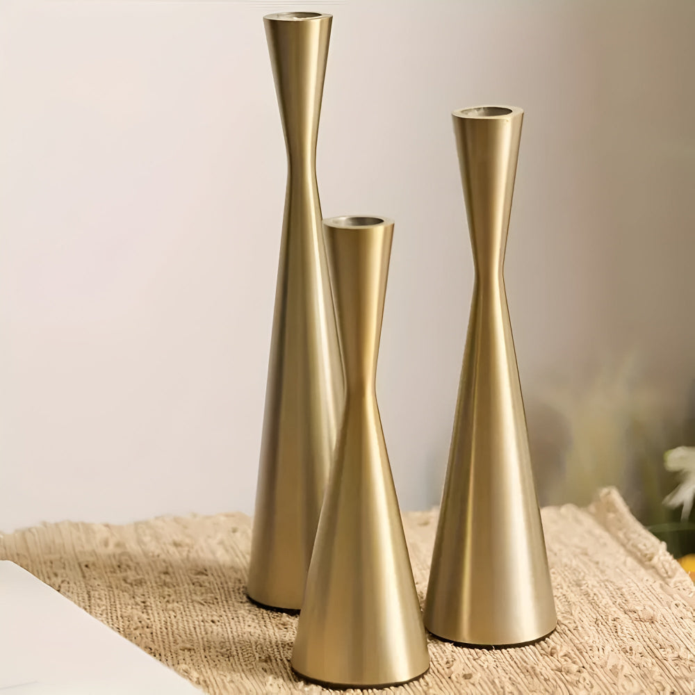 Sleek Nordic Brass Waist Candlestick| 3pcs Set — product detail view