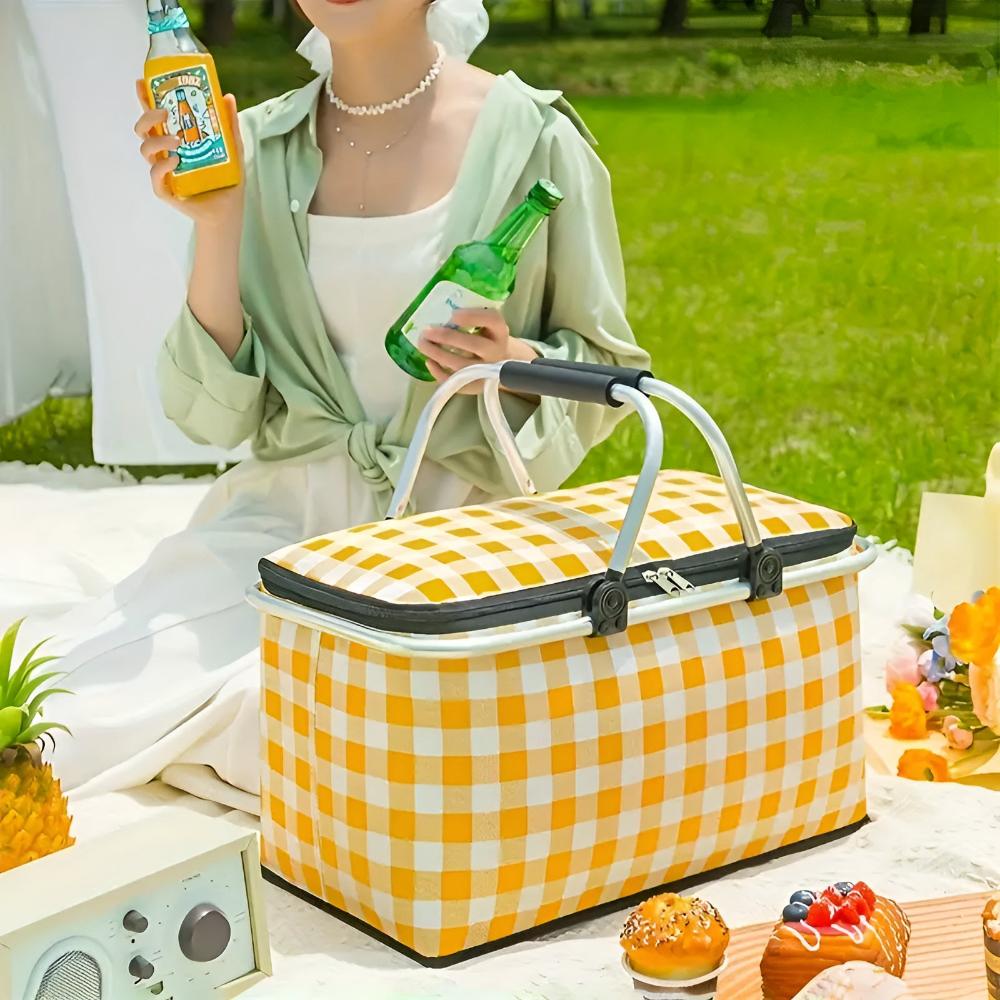 Foldable Checkered Picnic Basket — product in use