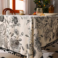 Black Floral Tasseled Farmhouse Tablecloth — main product photo