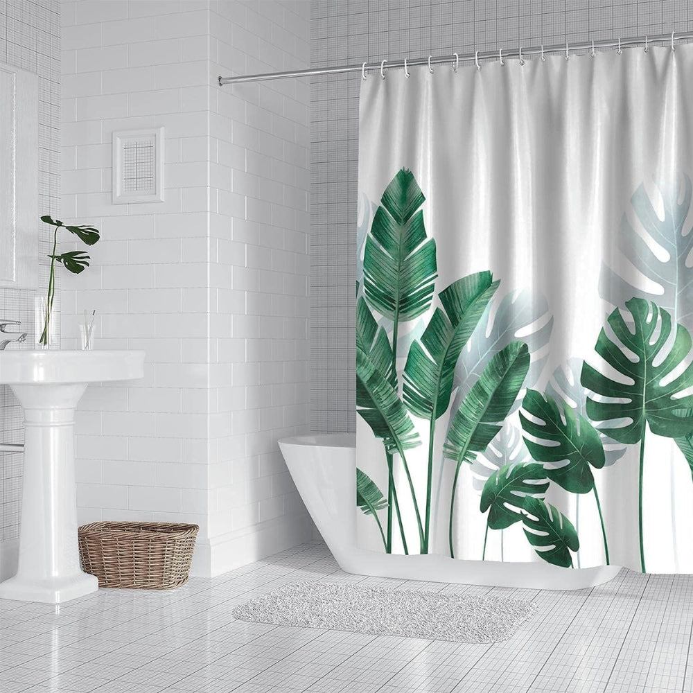 Tropical Monstera Leaves Shower Curtain — product detail view