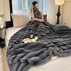 Ruched Faux Rabbit Fur Blanket — product detail view