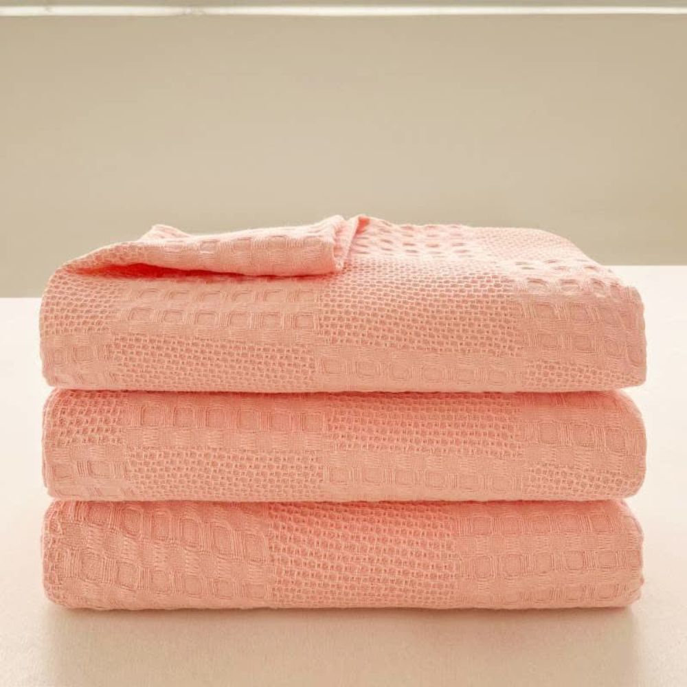 Blush Waffle Checkered Blanket — size and scale reference