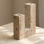 Dual Travertine Sculpted Candle Holder — product detail view