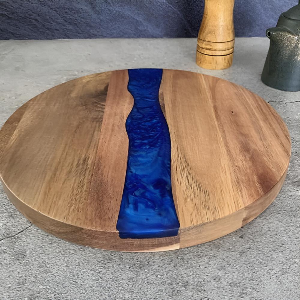 Artisan Epoxy Round Wood Chopping Board — product in use