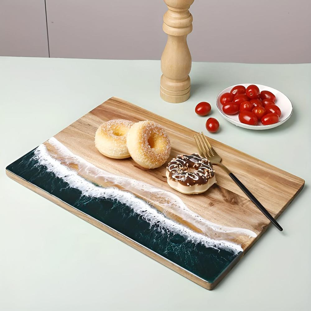 Ocean Wave Resin Acacia Wood Cutting Board — main product photo