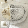 Round Hooded Faux Fur Pet Bed — alternate angle view