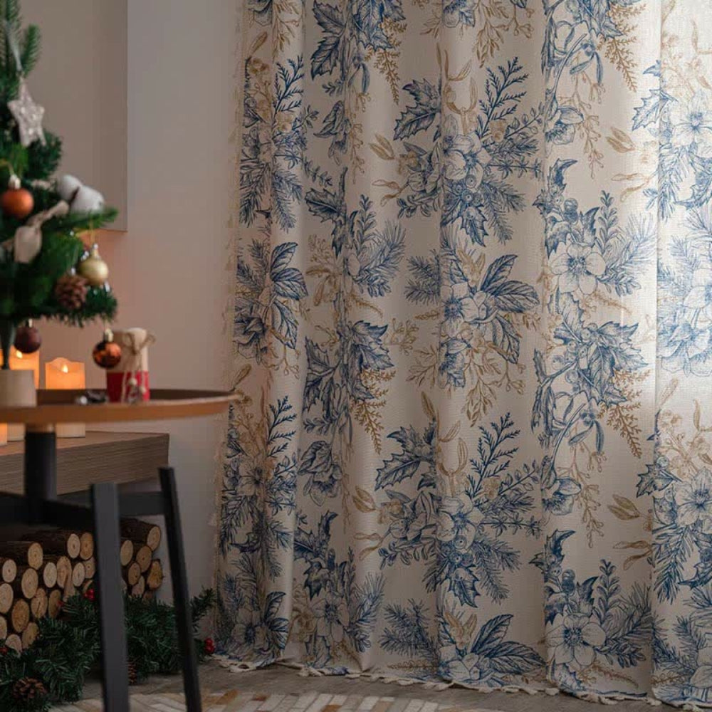 Farmhouse Botanical Blue Floral Curtain — product in use