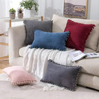 Plush Ribbed Pom-Pom Cushion Cover — product detail view