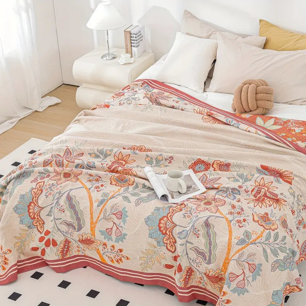 Vineyard Blossom Reversible Cotton Blanket — main product photo