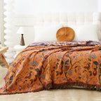 Botanic Floral Cotton Tassel Blanket — product detail view
