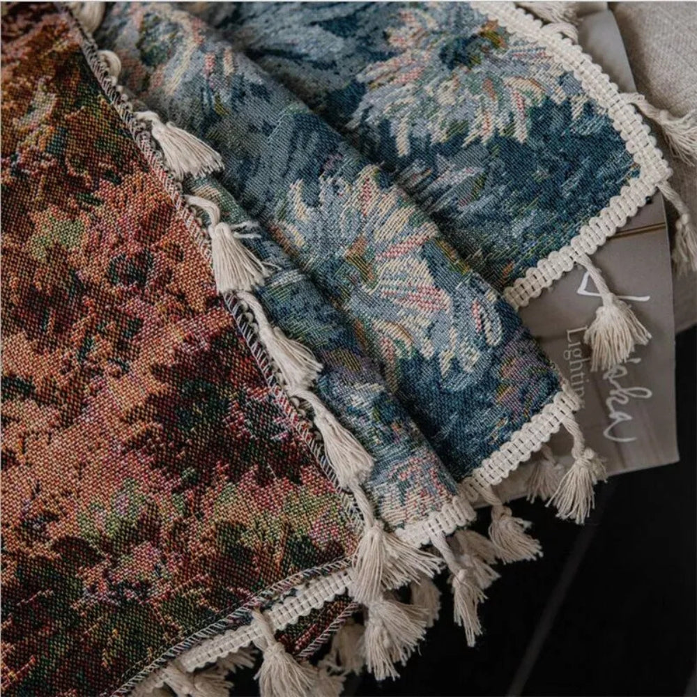 Navy Floral Tassel Curtains — alternate angle view