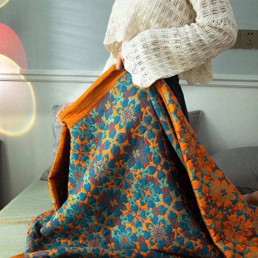 Citrus Sunrise Six Layers Cotton Blanket — product close-up