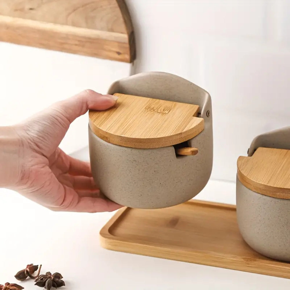 Ceramic Bamboo Spice Jar Set — product close-up