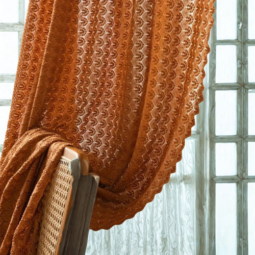 Amber Glow Boho Crochet Curtain — product detail view