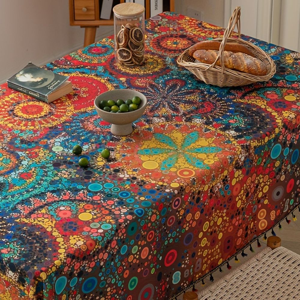 Hypno Bloom Tassel Tablecloth — product detail view