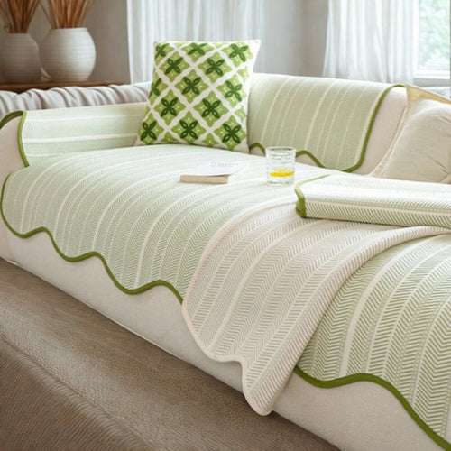 Aurivelle Herringbone Scallop Edge Sofa Cover