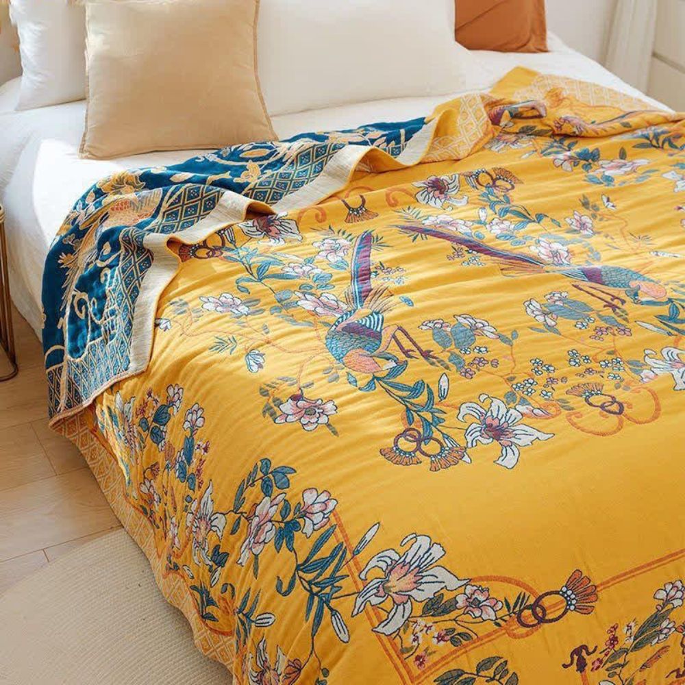 Ethereal Cotton Floral Bird Blanket — product detail view