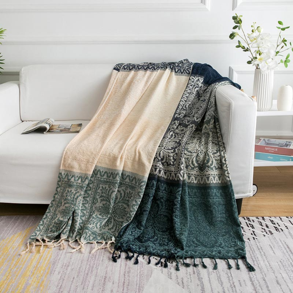 Floral Tassel Knit Bohemian Blanket — main product photo