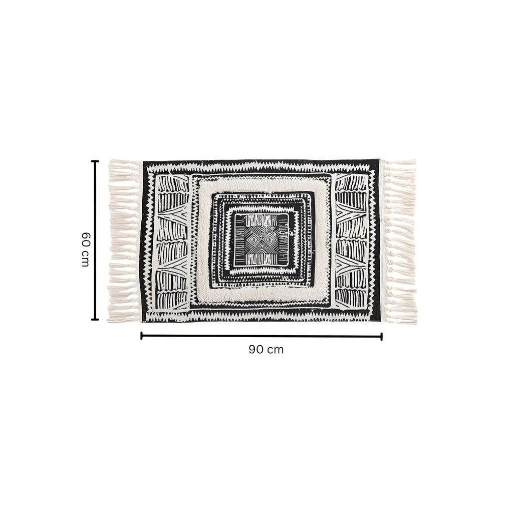 Black and White Geometric Tassel Floor Mat — lifestyle shot