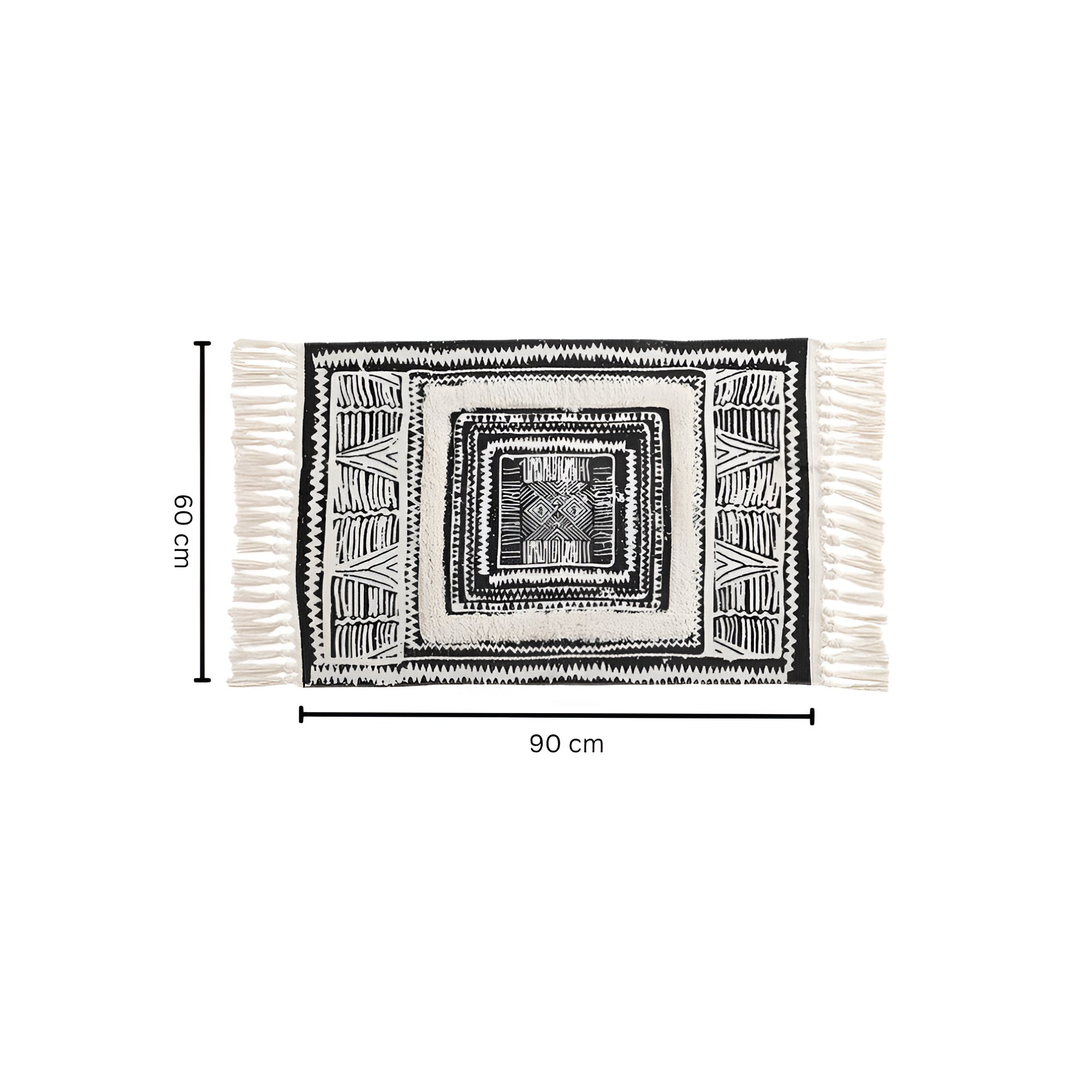 Black and White Geometric Tassel Floor Mat — lifestyle shot