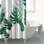 Tropical Monstera Leaves Shower Curtain — product in use