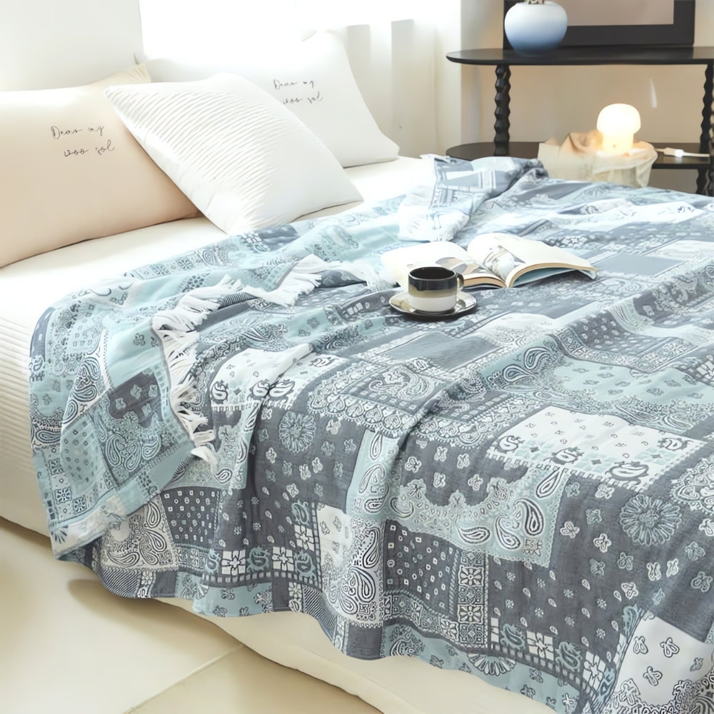 Mosaic Pattern Cotton Gauze Blanket — lifestyle shot