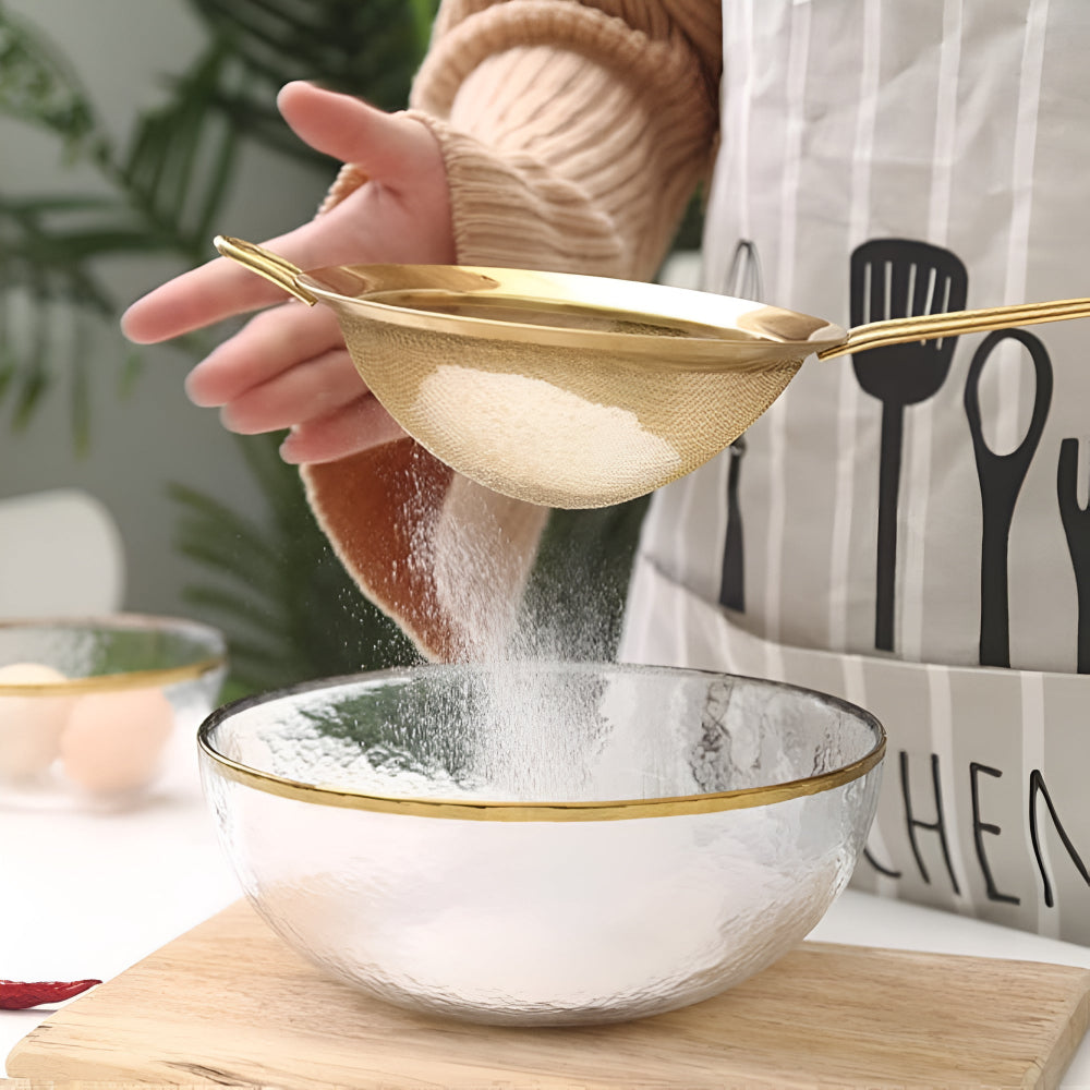 Golden Iron Fine Mesh Strainer — product in use