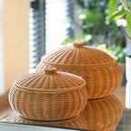 Dome-Shaped Knitted Rattan Basket with Lid — main product photo