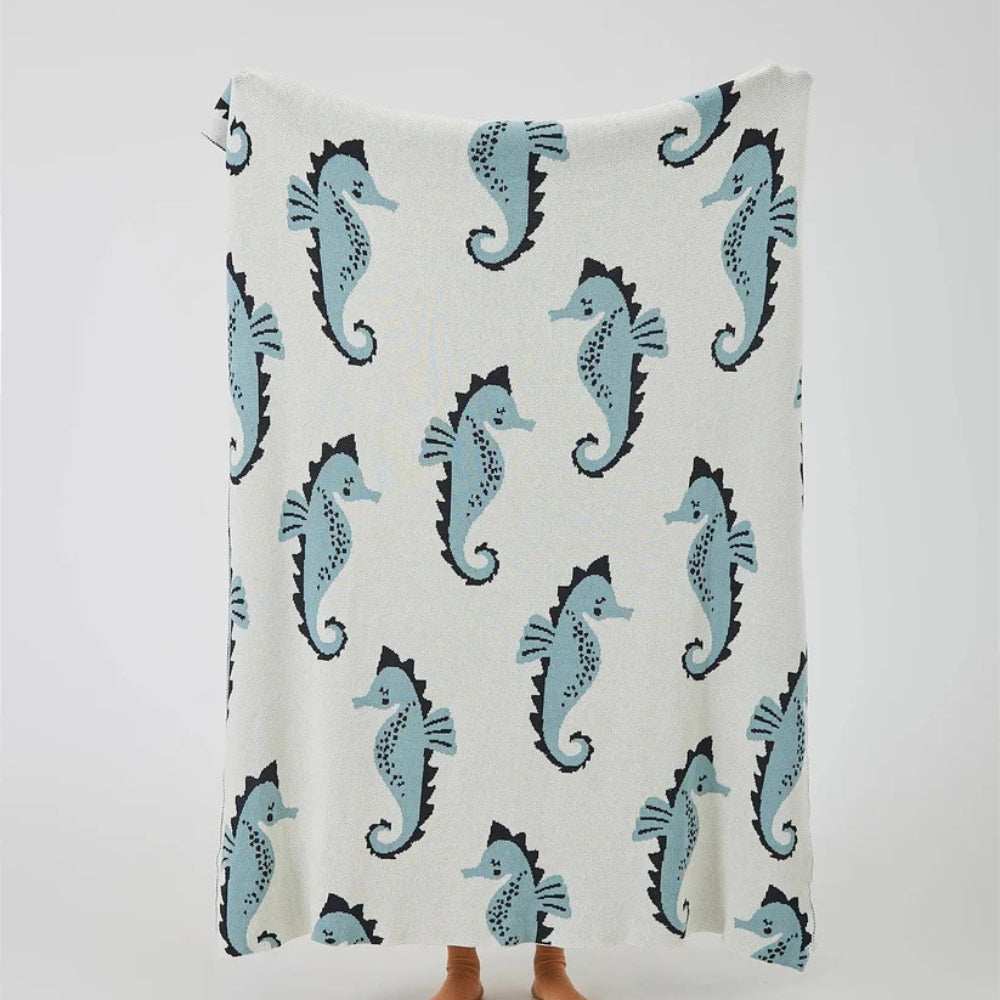 Nautical Seahorse Throw Blanket — product detail view