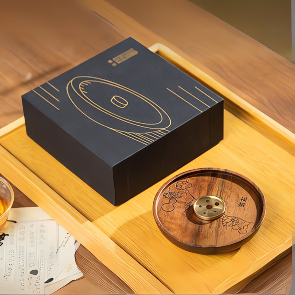 Round Wood and Copper Incense Holder — product feature detail