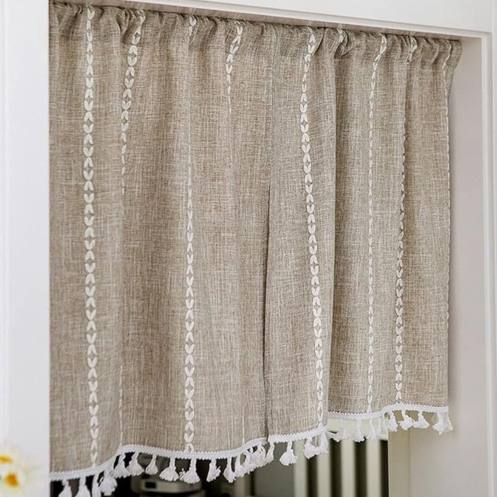 Boho Cotton Linen Kitchen Curtains — product close-up