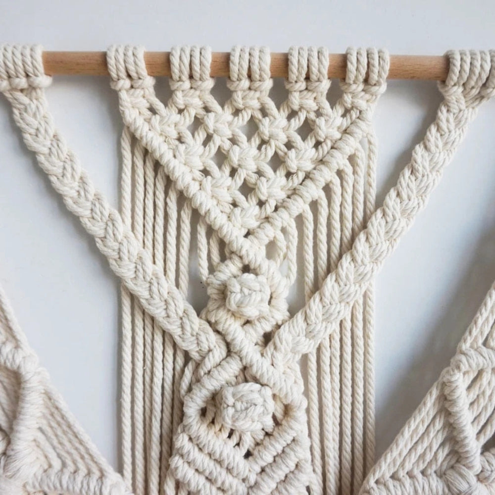 Fringed Geometric Wall Hanging Macrame — size and scale reference