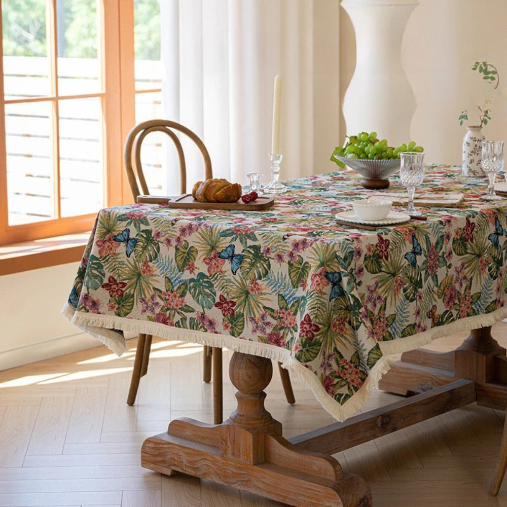 Ornate Floral Linen Tablecloth — product detail view