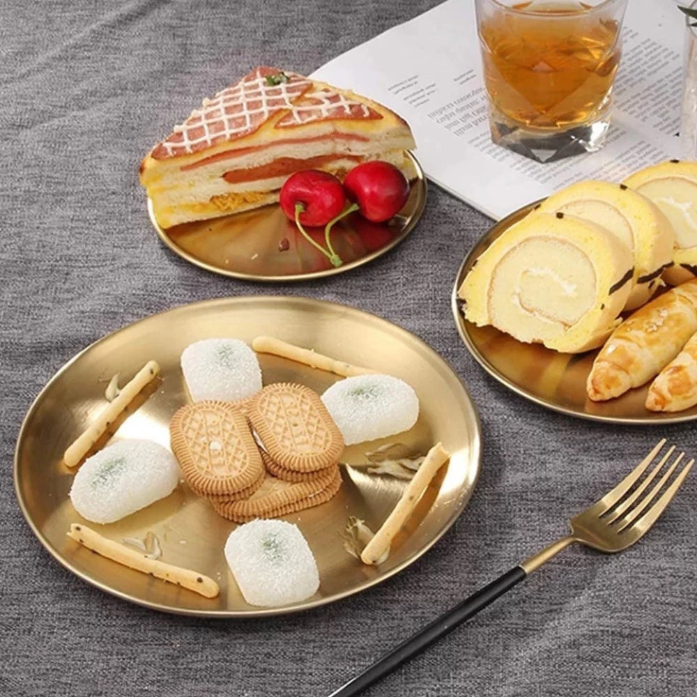 Lustrous Golden Stainless Steel Serving Plates — product detail view