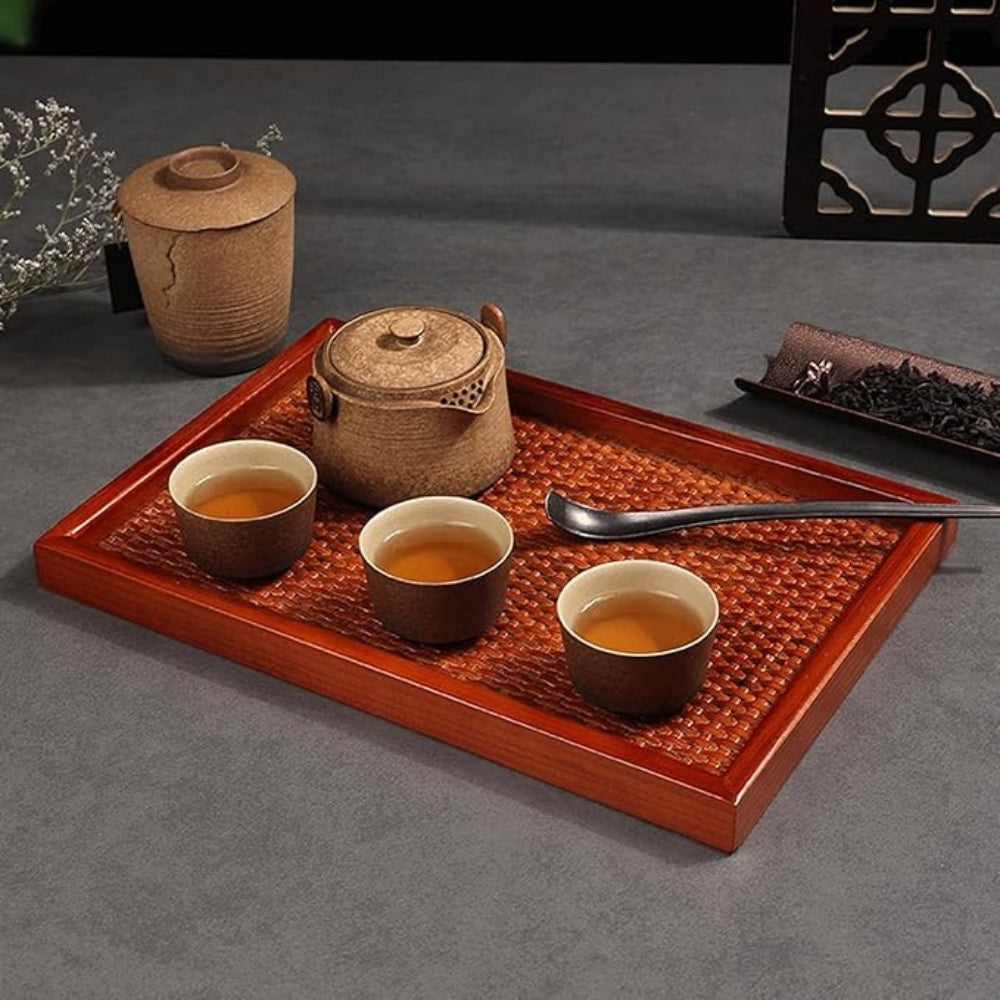 Artisanal Rattan Wooden Tea Tray — product feature detail