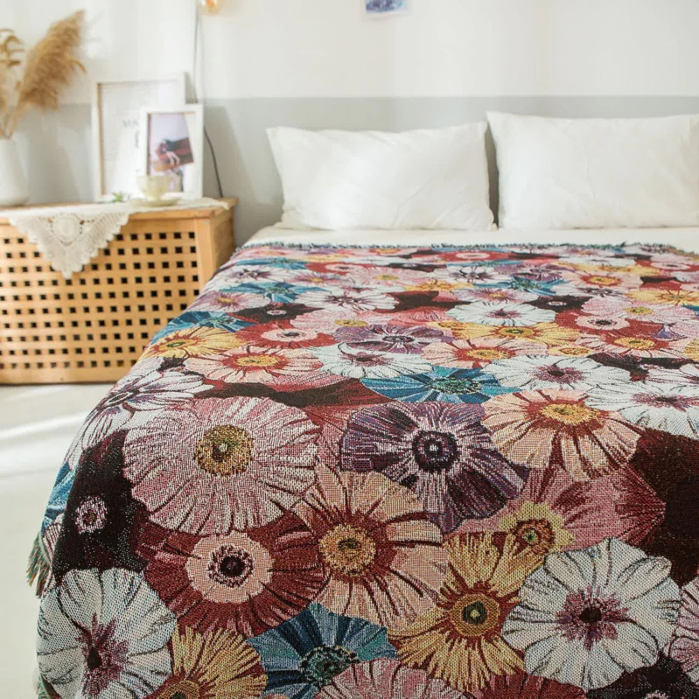 Vintage Flora Woven Tasseled Blanket — product detail view