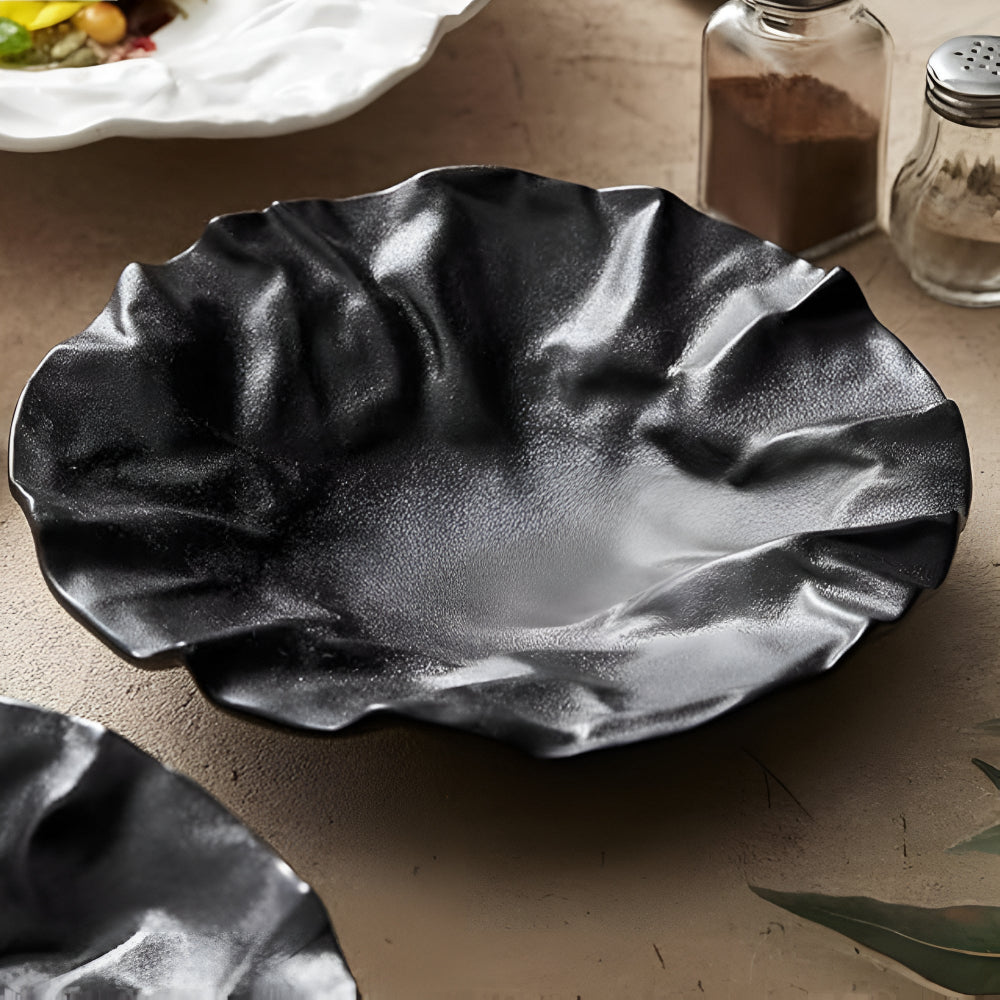 Artisan Wrinkled Paper Ceramic Plate — product in use
