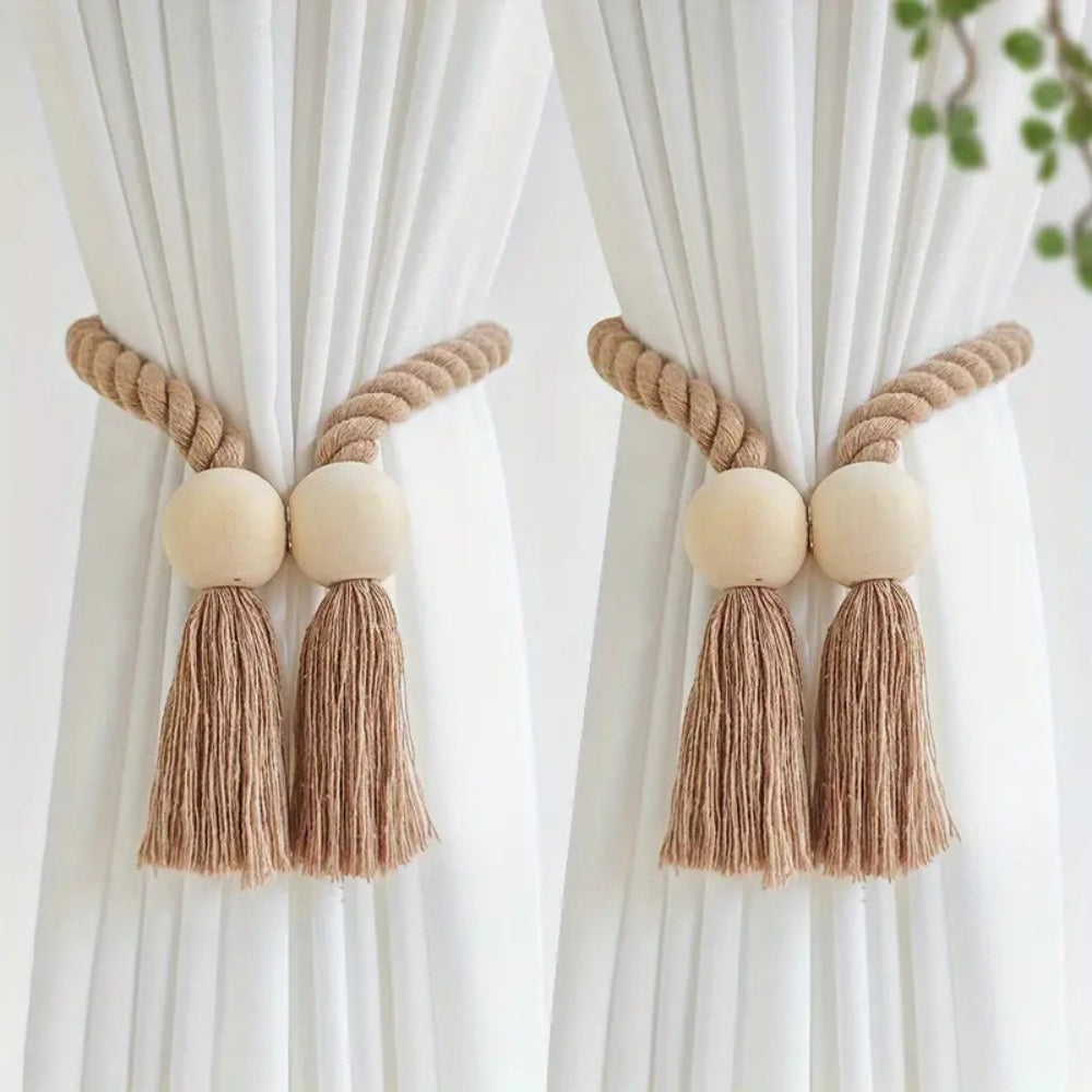 Wooden Bead Tassel Curtain Tie Back | 2Pcs Set — main product photo