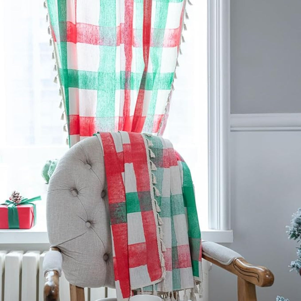 Merry & Bright Plaid Semi-Shading Curtain — product close-up